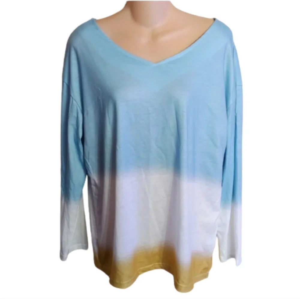 MISSLOOK Ombre V-neck Long Sleeve Top Size Women's Small NEW